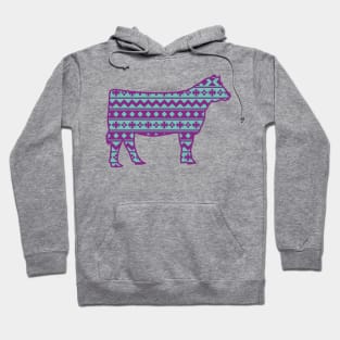 Livestock Show Heifer with Purple & Blue Southwest Aztec Pattern Hoodie